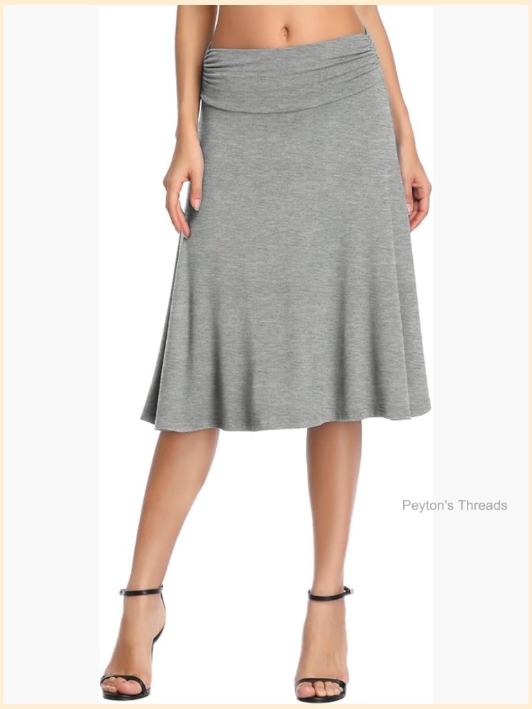 Ruched High Waist A-Line Midi Skirt With Stretch